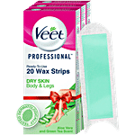 Veet Professional Waxing Strips Kit for Dry Skin, 20 Strips Pack of 3 Gel Wax Hair Removal for Women Up to 28 Days of Smoothness No Wax Heater or Wax Beans Required 20 pc Pack of 3