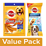 Pedigree Dentastix DogTreat OralCare-25kg+,270g+Meat JerkyStix-BarbecuedChickenFlavour80g Combo 2 Pcs