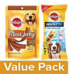 Pedigree Dentastix DogTreat OralCare-10-25kg,180g+Meat JerkyStix-Grilled Liver Flavour80g Combo Pouch 2 Pcs