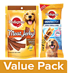 Pedigree Dentastix DogTreat OralCare-25kg+,270g+Meat Jerky Stix-Grilled Liver Flavour 80g Combo Pouch 2 Pcs