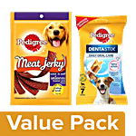 Pedigree Dentastix DogTreat OralCare-5-10kg,110g+Meat Jerky Stix-Roasted Lamb Flavour 80g Combo Pouch 2 Pcs