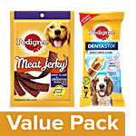 Pedigree Dentastix DogTreat OralCare-25 kg+,270g+Meat Jerky Stix-Roasted Lamb Flavour 80g Combo Pouch 2 Pcs