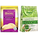 bb Combo Fresho Frozen Green Peas 500 G + BB Royal MP Sharbati Atta 5 Kg Combo 2 Pcs