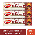 Dabur Dant Rakshak Paste - 32 Ayurvedic Herbs Kills Germs & Longevity Of Teeth & Gums 3 x 175 g Multipack