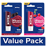 Nivea Lip Balms: Cherry Shine + Blackberry Shine - Soft Lips With Subtle, Shiny Colour Combo 2 Items