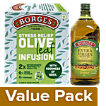 BORGES Extra Virgin Olive Oil 2L + Olive Leaf Infusion - Olive & Basil Leaves 15 g Combo 2 Items