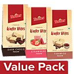 Tasties Premium Wafer Bites - Dark Choco 100 g +  Strawberry 100 g + Tiramisu 100 g Combo 3 Items
