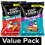 Too Yumm! Veggie Stix- Chilli Chataka+Multigrain Chips-Dahi Papdi Chaat (72g Get 10g Free) Combo 2 Items