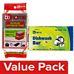 BB Home Dishwash Bar-Lemon 125 g Poly pack + Scrub Pad 2 pcs Combo 2 Items