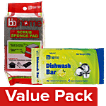 BB Home Dishwash Bar-Lemon 200 g Poly pack + Scrub Pad 2 pcs Combo 2 Items