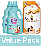 bb Combo Safewash Liquid Detergent 1 kg (Get 1kg Free) + Santoor Handwash Classic 750 ml Combo 2 Items