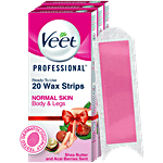 Veet Professional Waxing Strips Kit for Normal Skin, 20 Strips Pack of 3 Gel Wax Hair Removal for Women Up to 28 Days of Smoothness No Wax Heater or Wax Beans Required 20 pc Pack of 3