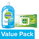 Dettol Disinfectant Skin & Surface Wipes, Original 40 Count + Menthol Cool, 500 ml Combo 2 Items