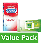 bb Combo Durex Extra Thin Condoms 10 pcs + Dettol Skin & Surface Wipes, Original 40 pcs Combo 2 Items