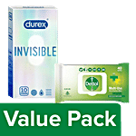 bb Combo Durex Invisible Condoms 10 pcs + Dettol Skin & Surface Wipes, Original 40 pcs Combo 2 Items