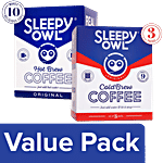 Sleepy Owl Original, Cold Brew Coffee Packs 150g (Set of 3) +Hot Brew Coffee 125g (10 Bags) Combo 2 Items