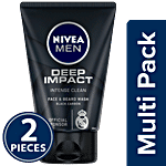 Nivea Men Deep Impact Intense Clean Face & Beard Wash - Black Carbon Carbon 2x100 ml (Multipack)