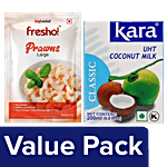 bb Combo Fresho Prawns - Large 250 g + Kara Coconut Milk - UHT Classic, Imported 200 ml Combo 2 Items