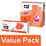 Bella Panty Liners-Soft Classic 50pcs(Get 10pcs Free)+Tampo EasyTwist-Super Plus 16pcs Combo 2 Items