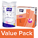 Bella Panty Liners - Soft Classic 50pcs (Get 10pcs Free)+Double Side Cotton Pads 40pcs Combo 2 Items