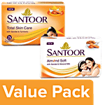 Santoor Almond & Milk Soap 100 g + Sandal & Turmeric Soap 100 g Combo 2 Items