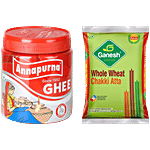 bb Combo Annapurna Ghee 500ml + Ganesh Whole Wheat Chakki Atta 1 Kg Combo (2 Items)