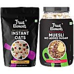 True Elements Fibre Rich Muesli For Breakfast 1 kg Bottle + Whole Instant Oats 200 g Combo 2 Items