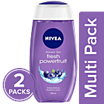 Nivea Fresh Powerfruit Shower Gel - Body Wash With Antioxidants & Blueberry Scent 2x250 ml (Multipack)