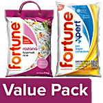 Fortune Fortune Rozana Basmati Rice 5 kg + Xpert Pro Sugar Conscious Edible Oil 1 L Combo 2 Items
