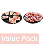 fresho! Chicken Curry Cut Without Skin 450g + Seer Fish Large Steak/Slice 450g Combo 2 Items