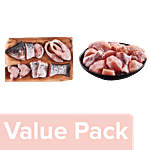 fresho! Chicken Curry Cut Without Skin 450g + Rohu Fish Large Curry Cut 450g Combo 2 Items