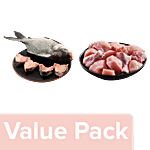 fresho! Chicken Curry Cut Without Skin 450g + Catla Fish Large Curry Cut 450g Combo 2 Items