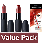 Faces Canada Weightless Matte Finish Lipstick-Brown Ashes & Royal Maroon + Mageneteyes Kajal Combo 3 Items