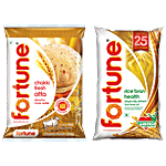 Fortune Fortune Chakki Fresh Atta 5 kg + Rice Bran Oil 2x870 g Combo (2 Items)
