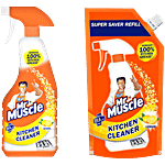 Mr. Muscle Kitchen Cleaner-Removes Tough Stains & Grease, Lemon 450ml + 425ml Refill Pouch Combo 2 Items