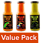 NAAGIN Original Indian Hot Chilli Medium + Kantha Bomb + Bhoot Spicy Sauce, Each 230g Combo 3 Items