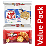 Britannia Milk Bikis Milk Cream Biscuits 200 g + Treat Croissant - Vanilla Creme 45 g Combo 2 Items
