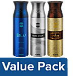 Ajmal Ajmal Blu & Silver Shade & Wisal Dhahab Deo Spray - For Men (200 ml, Pack of 3) Combo 3 Items
