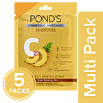 Ponds Vitamin C Brightening Glowing Skin,100% Natural Pineapple Sheet Mask 5 x 25 ml Multipack