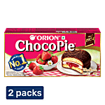Orion Choco Pie - Centre Filled Biscuit, Soft, Real Strawberry Flavour 168 g (Pack of 2)