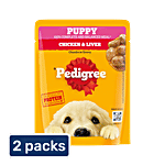 Pedigree Chicken & Liver Chunks In Gravy Puppy Wet Dog Food 2x70 g (Multipack)