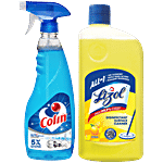 bb Combo Lizol Disinfectant Surface & Floor Cleaner Liquid - Citrus, 1L + Colin Glass & Surface Cleaner Liquid Spray, Regular, 500 ml Combo 2 items