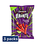 Doritos Dinamita Tortilla Chips - Fiery Crunchy, Nachos, Snacks, Lime & Chilli Flavour 3 x 56g Multipack