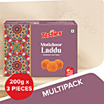 Tasties Motichoor Laddu Mithai / Sweet - Made With Desi Ghee 3 x 200 g Multipack