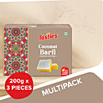 Tasties Coconut Barfi Mithai / Sweet - Made With Desi Ghee 3 x 200 g Multipack