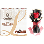 bb Combo Red Rose With Pink Ribbons, Lindberg Assorted Truffles Premium Chocolate, 5 pcs Combo 2 Items