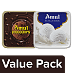 Amul Ice Cream - Vanilla Magic + Choco Chips Real Milk, Each 1 L Combo 2 Items