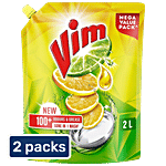 Vim Fresh Lemon Fragrance Dishwash Liquid Gel Refill Pack 2 x 2 L Pouch Multipack
