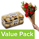 bb Combo Ferrero Chocolate 16 Pcs Box + Floral 5 Gerberas Bouquet Red 1 pc BB COMBO 2 items