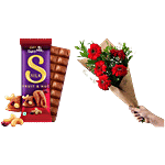 bb Combo Cadbury Dairy Milk Silk Fruit Nut Bar 129 g + Floral 5 Gerberas Bouquet Red 1 pc Combo (2 Items)